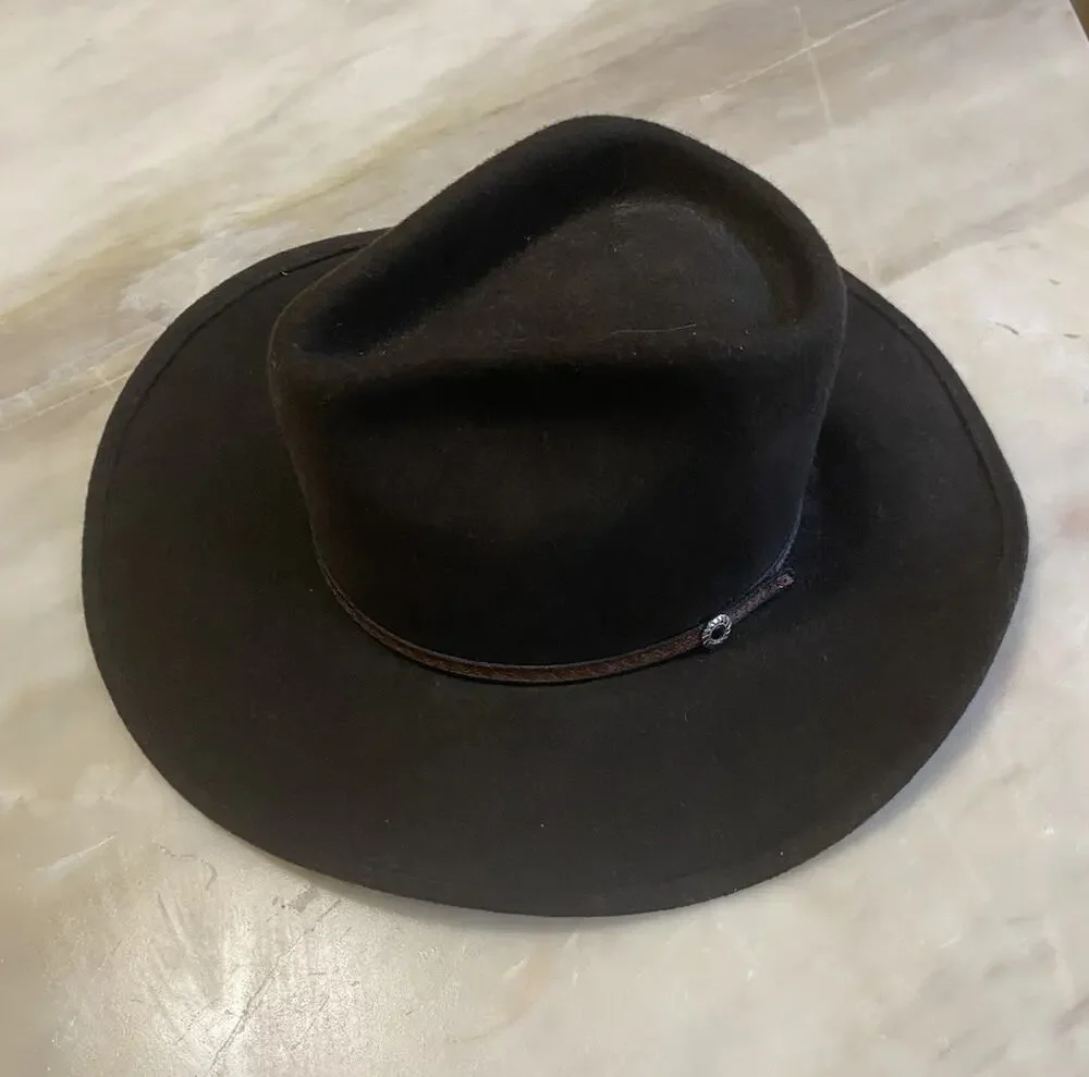Silver Canyon Santa Fe Crushable Wool Felt Outback Western Cowboy Hat, M - Black